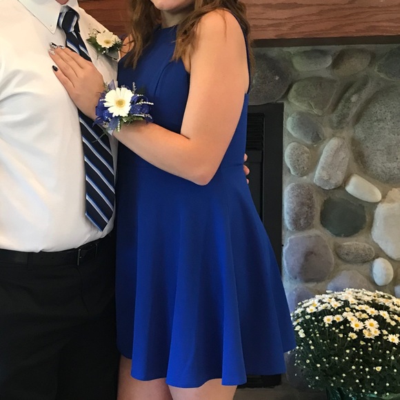Royal Blue High-Neck Short Homecoming Dress - Picture 2 of 4